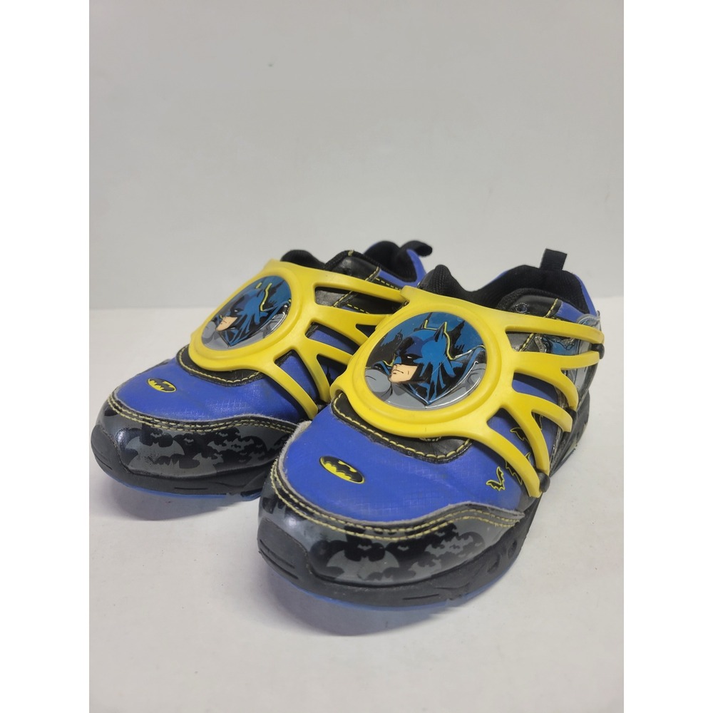 Batman Boys Light Up Sneakers Blue Black Yellow Superhero Slip On Shoes